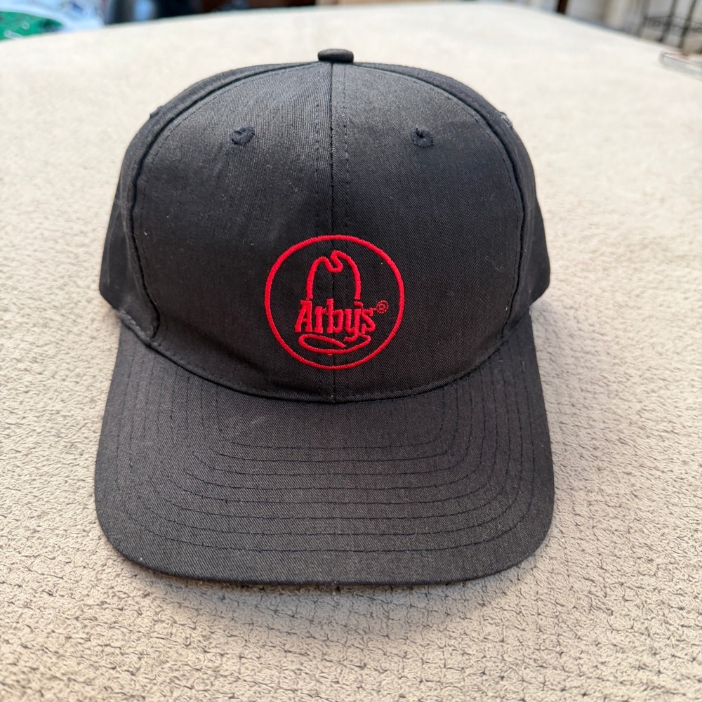 Vintage 1990s Arby's Fast Food Promo Snapback Hat Black Red Logo OSFM